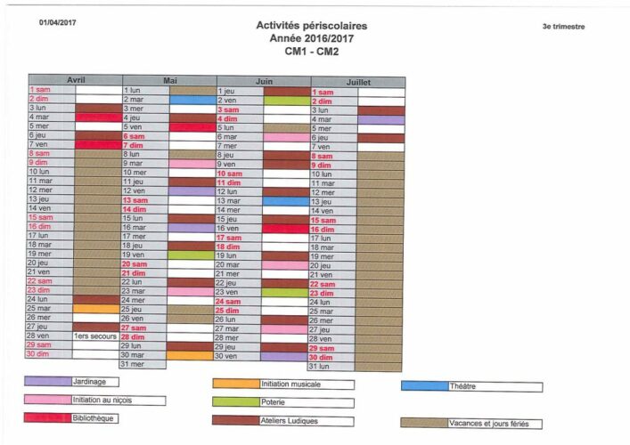 Planning 3e trimestre CM1 CM2